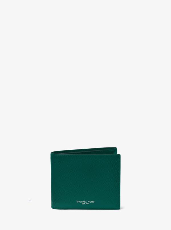 Panske Penazenky Michael Kors Harrison Crossgrain Leather Billfold With Passcase Zelene - Doplnky Michael Kors Vypredaj | XKHOZ-0645